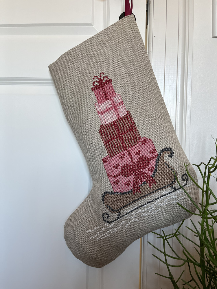2037-4-red Christmas Stocking with red gifts